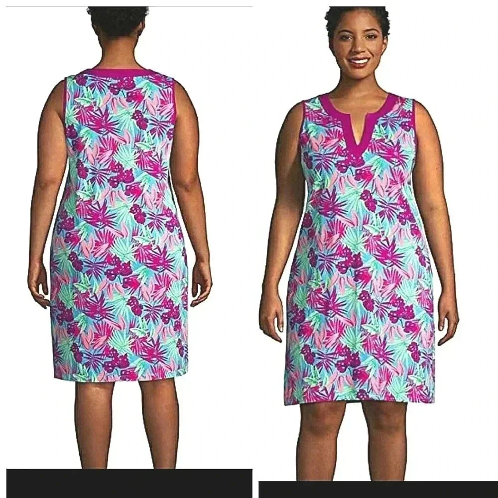 Floral Tropical Hawaiian Midi Cotton Island 2XL Midi Soft Stretch Sundress